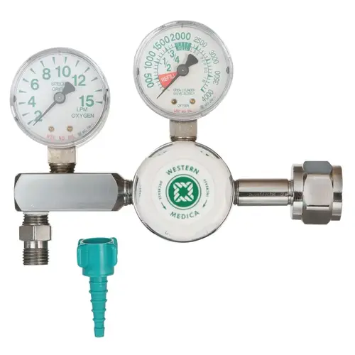 Oxygen Flow Gauge Regulator, 2 to 15 LPM, 3000 psi Inlet, CGA 540 Nut and Nipple Oxygen Flow Gauge Regulator, 2 to 15 LPM, 3000 psi Inlet, CGA 540 Nut and Nipple
