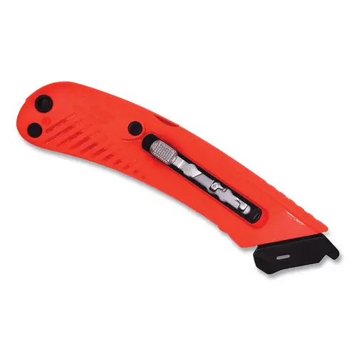 S5L Guarded 3-in-1 Safety Knife, Manual-Retracting, Button, Left-Handed, Plastic, Holds 5 Additional Blades, Red S5L Guarded 3-in-1 Safety Knife, Manual-Retracting, Button, Left-Handed, Plastic, Holds 5 Additional Blades, Red