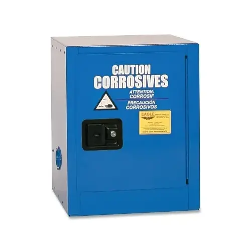 Acid and Corrosive Safety Cabinet, Bench Top, Manual-Close Door, 4 gal Cap, Steel, Blue
