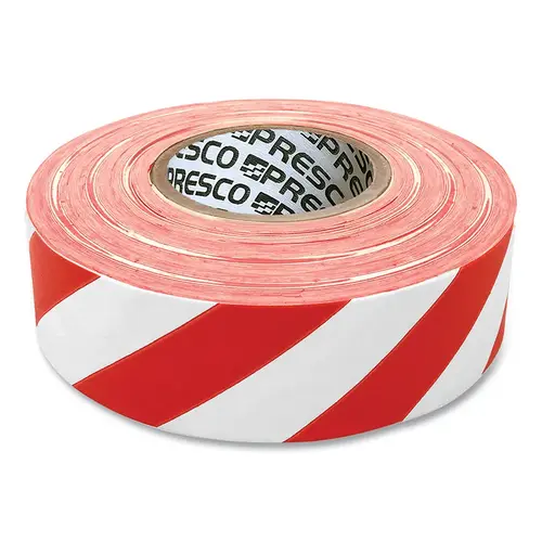 Striped Flagging Tape, 1-3/16 in W x 300 ft L, Red and White Striped Flagging Tape, 1-3/16 in W x 300 ft L, Red and White