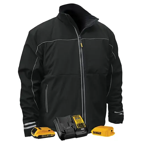 Lightweight Soft-Shell Heated Jacket, 3X-Large, Brushed Twill/Polyester Fleece Lining, Black/Silver, Includes Battery Kit Lightweight Soft-Shell Heated Jacket, 3X-Large, Brushed Twill/Polyester Fleece Lining, Black/Silver, Includes Battery Kit