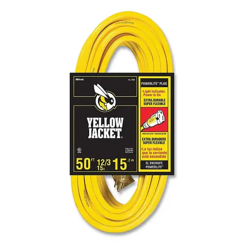 Yellow Jacket  Power Cord, 50 ft, 1 Outlet, Yellow