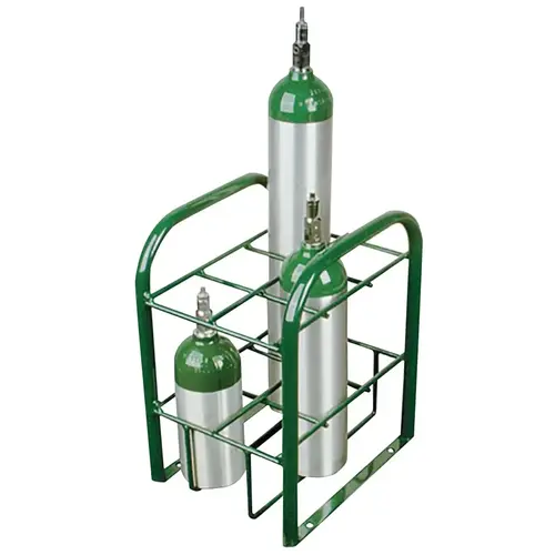 Multiple M7/M9/C/D/E Cylinder Stand, 15 in W x 19.5 in H x 12 in D, 6-Cylinder, Stationary Green Multiple M7/M9/C/D/E Cylinder Stand, 15 in W x 19.5 in H x 12 in D, 6-Cylinder, Stationary Green