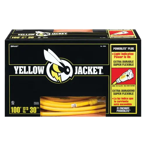 Yellow Jacket Power Cord, 100 ft, 1 Outlet, Yellow Yellow Jacket Power Cord, 100 ft, 1 Outlet, Yellow