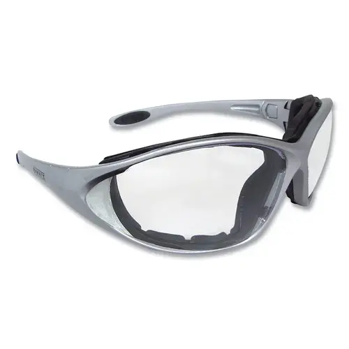 Framework  Safety Glasses, Clear Lens, Polycarbonate, Anti-Fog, Silver Frame