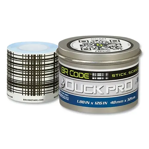 PC 627 BR Code  Scannable Duct Tape, 1.88 in W, 10.5 ft L roll, 10 mil thick, White