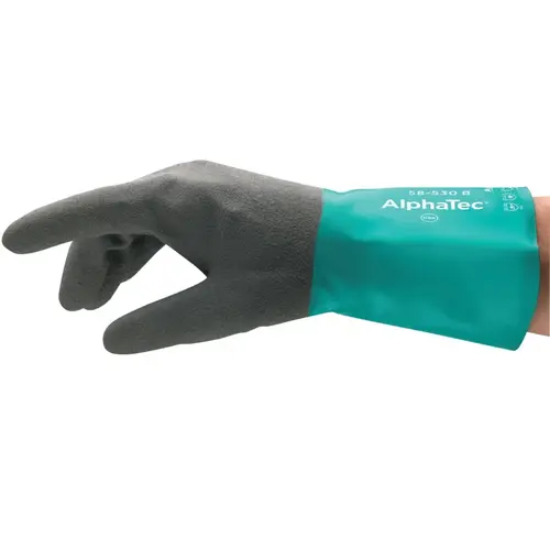 AlphaTec 58-530B/58-535B Gloves, 8, Grey/Teal, 12 in Cuff, 58-530B AlphaTec 58-530B/58-535B Gloves, 8, Grey/Teal, 12 in Cuff, 58-530B