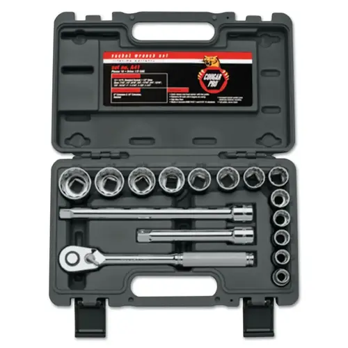 16 Piece Cougar Pro Socket Set, 1/2 in, 12 Point