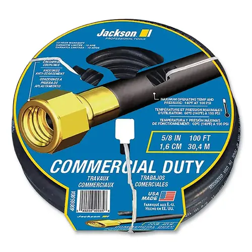 Commercial Duty Hose, 100 ft L, 5/8 in dia, Black