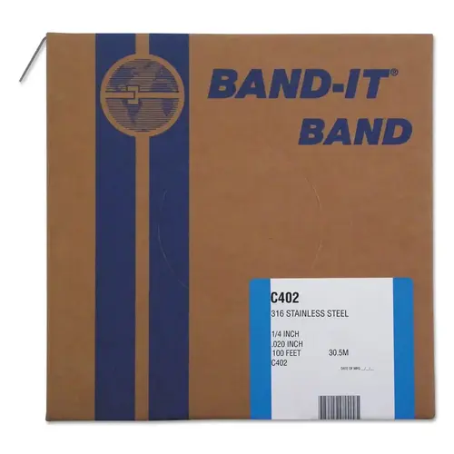 Type 316 Bands, 1/4 in x 100 ft, 0.02 in Thick, Stainless Steel Type 316 Bands, 1/4 in x 100 ft, 0.02 in Thick, Stainless Steel