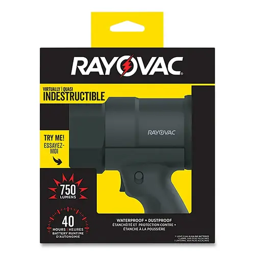 Virtually Indestructible Spotlight, 2 Batteries, AA, 750 lm, Black