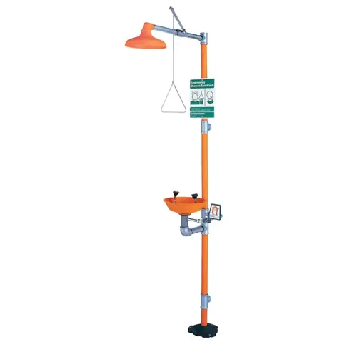 Eye Wash & Shower Station, 12 in, Safety Orange, Galvanized Steel