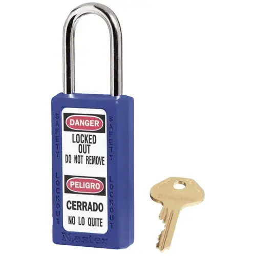 Zenex Thermoplastic Safety Lockout Padlock, 411, 1-1/2 W x 3 H Body, 1-1/2 in H Shackle, KD, Blue Zenex Thermoplastic Safety Lockout Padlock, 411, 1-1/2 W x 3 H Body, 1-1/2 in H Shackle, KD, Blue
