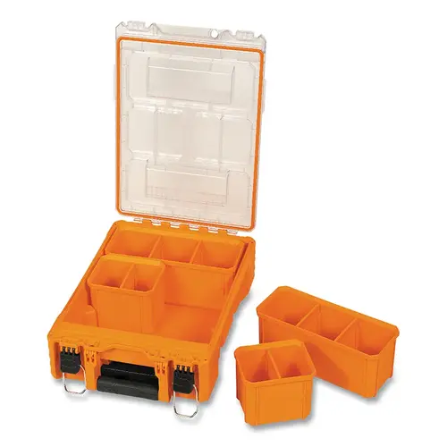 MODbox Compontent Box, Tall, Half Width, 4 Compartments, 10.9 in L x 15.5 in W x 5.2 in H, Orange MODbox Compontent Box, Tall, Half Width, 4 Compartments, 10.9 in L x 15.5 in W x 5.2 in H, Orange
