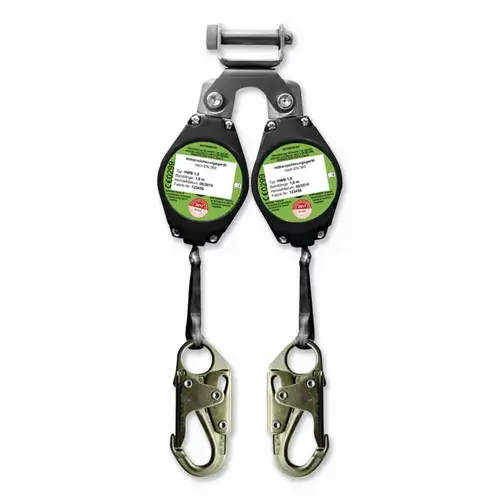 Class A Dual Self-Retracting Lifeline, 6 ft, Dual Harness Connector, 300 lb, Steel Snap Hook, 2 Legs