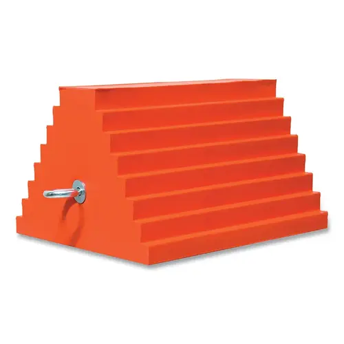General Purpose Utility Wheel Chock, 10 in L x 8 in W x 6 in H, Orange, Includes Cored Bottom/Eye Bolt General Purpose Utility Wheel Chock, 10 in L x 8 in W x 6 in H, Orange, Includes Cored Bottom/Eye Bolt