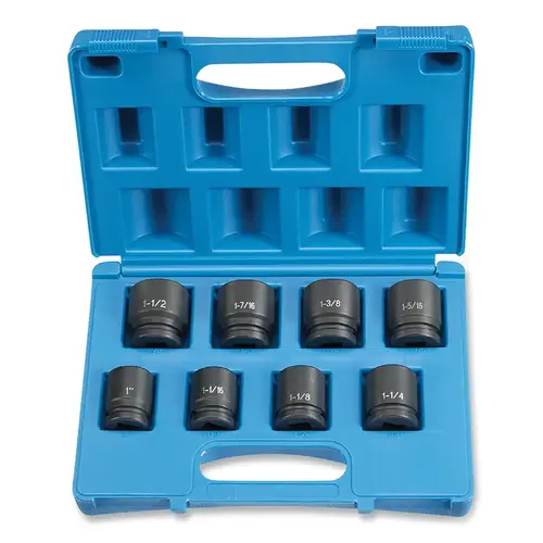 Impact Socket Set, 3/4 in Dr, SAE, 6-point, 1 in to 1-1/2 in, 8-Pc STD Length Impact Socket Set, 3/4 in Dr, SAE, 6-point, 1 in to 1-1/2 in, 8-Pc STD Length