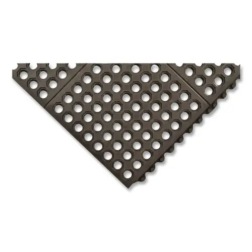 Niru  Cushion-Ease  Interlocking Rubber Floor Mat, 650, 3/4 in x 3 ft W x 3 ft L, Large Drainage Holes, Nitrile, Black