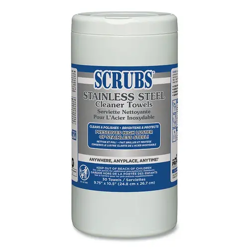 Stainless Steel Cleaner Towel, 9.75 in x 10.5 in, Citrus, 30 Sheets/Container