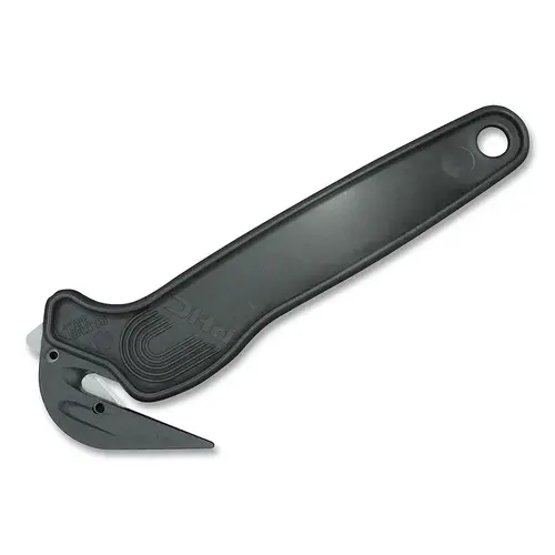 Disposable Film Cutter, Recycled, 6.5 in L, Recessed Blade, Carbon Steel, Recycled Plastic Handle, Black