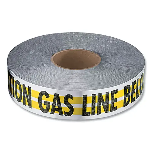 Thortec  Premium Reinforced Detectable Tape, Caution Gas Line Below, 2 in L, 1000 ft W, Yellow