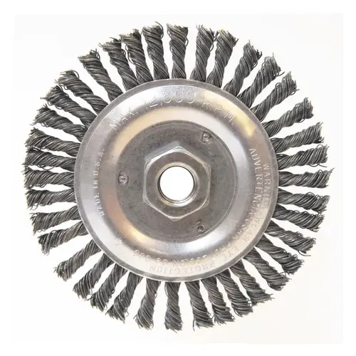 Stringer Bead Wheel Brush, 5 in dia x 3/16 in W, 0.02 in Steel Wire Stringer Bead Wheel Brush, 5 in dia x 3/16 in W, 0.02 in Steel Wire