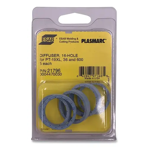 50 Amp Diffuser, 16 Hole, for PT-19XLS Torch, 5 EA/PK