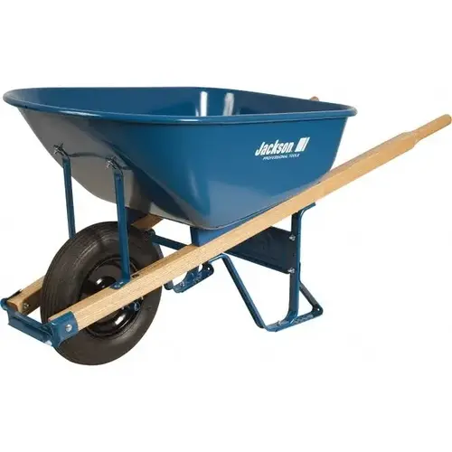 Steel Contractors Wheelbarrow, 6 cu ft, 1 Pneumatic 2-Ply, B.B., Blue