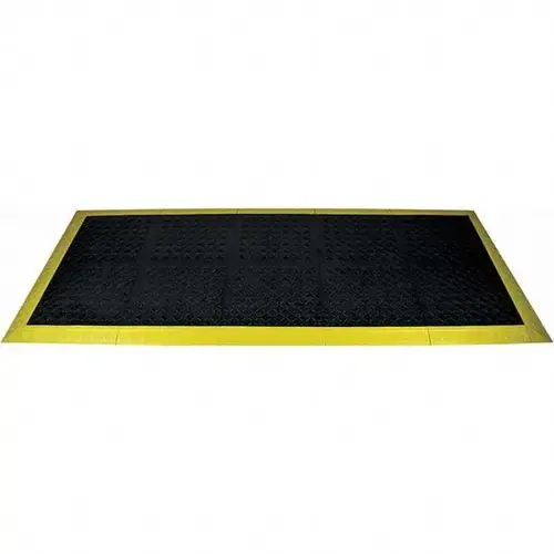 Anti-Fatigue Modular Tile Mat: Dry Environment, 3" Length, 44" Wide, 1" Thick, Black & Yellow