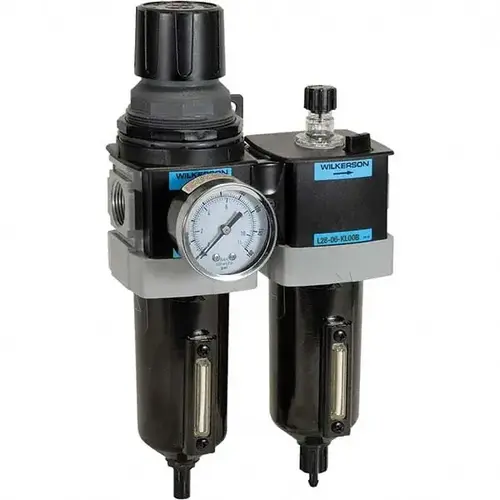 FRL Combination Unit: 3/8 NPT, Standard, 2 Pc Filter/Regulator-Lubricator with Pressure Gauge