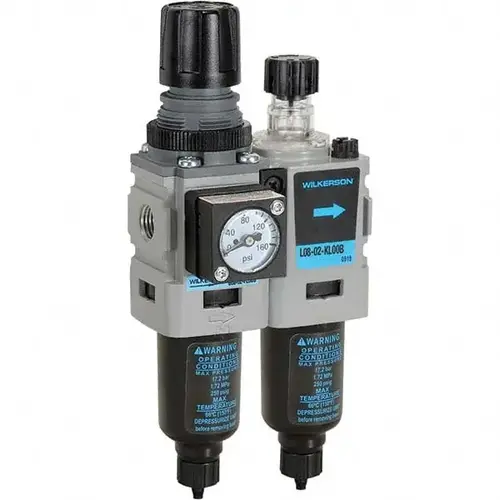 FRL Combination Unit: 1/4 NPT, Miniature, 2 Pc Filter/Regulator-Lubricator with Pressure Gauge FRL Combination Unit: 1/4 NPT, Miniature, 2 Pc Filter/Regulator-Lubricator with Pressure Gauge