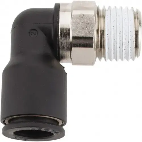 Push-To-Connect Tube Fitting: Male Elbow, 1/4" Thread, 3/8" OD Push-To-Connect Tube Fitting: Male Elbow, 1/4" Thread, 3/8" OD