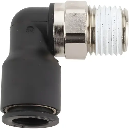 Push-To-Connect Tube Fitting: Male Elbow, 1/4" Thread, 3/8" OD Push-To-Connect Tube Fitting: Male Elbow, 1/4" Thread, 3/8" OD