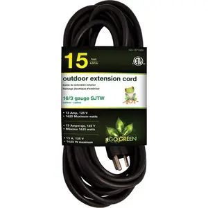 GoGreen Power GG-13715BK-XCP2 Power Cords; Cord Type: Extension Cord ; Overall Length (Feet): 15 ; Cord Color: Black ; Amperage: 13 ; Voltage: 125 ; Wire Gauge: 16 - pack of 2