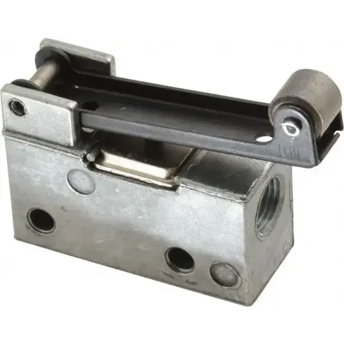 Mechanically Operated Valve: 3-Way, Long Hinge Roller Lever Actuator, 1/8" Inlet, 2 Position Mechanically Operated Valve: 3-Way, Long Hinge Roller Lever Actuator, 1/8" Inlet, 2 Position