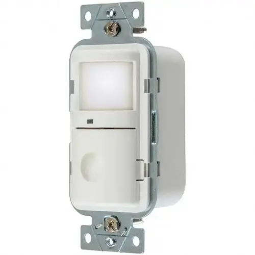 Motion Sensing Wall Switches; Switch Type: Occupancy ; Sensor Type: Infrared ; Coverage (Sq. Ft.): 1200ft2 ; Adjustment Type: Manual Delay ; Amperage: 5A ; Recommended Environment: Indoor