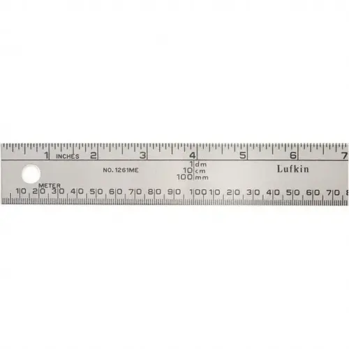 Steel Rule: 36" OAL, Decimal Metric & Inch Graduation, Flexible, 1" OAW Steel Rule: 36" OAL, Decimal Metric & Inch Graduation, Flexible, 1" OAW