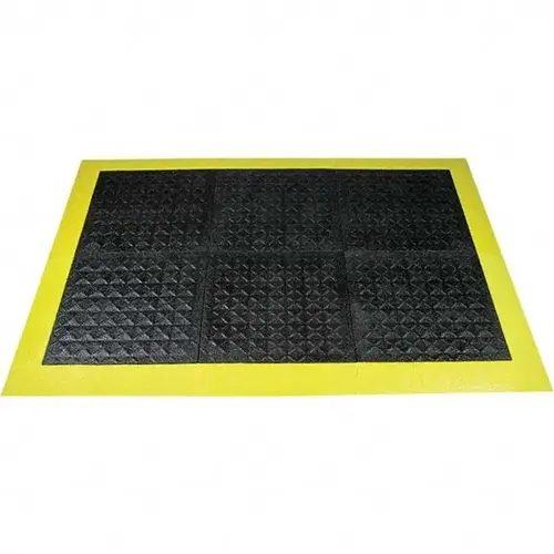 Anti-Fatigue Modular Tile Mat: Wet Environment, 3" Length, 44" Wide, 1" Thick, Black & Yellow Anti-Fatigue Modular Tile Mat: Wet Environment, 3" Length, 44" Wide, 1" Thick, Black & Yellow