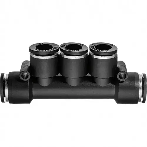 Push-to-Connect Tube Fitting: Manifold 3 Tubes, 1/4" OD