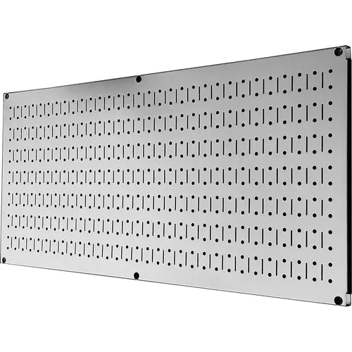 Includes: (1) 16in Tall x 32in Wide Horizontal Galvanized Metal Pegboard Tool Board Panel Mounting Hardware and Instructions Included. Mounting hardware consists of (6) #12 Screws & (6) Drywall Anchors *For mounting into concrete, we would recommend us