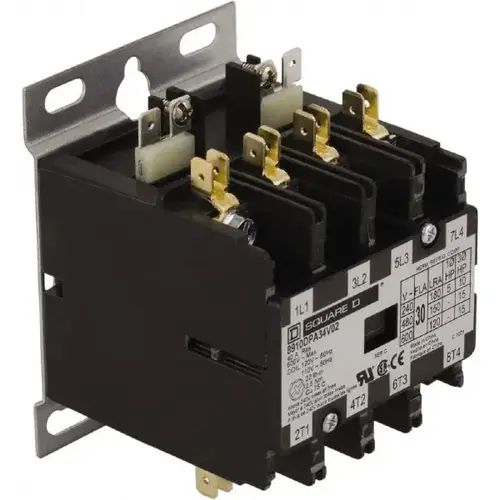 4 Pole, 40 Amp Inductive Load, 110 Coil VAC at 50 Hz and 120 Coil VAC at 60 Hz, Definite Purpose Contactor 4 Pole, 40 Amp Inductive Load, 110 Coil VAC at 50 Hz and 120 Coil VAC at 60 Hz, Definite Purpose Contactor