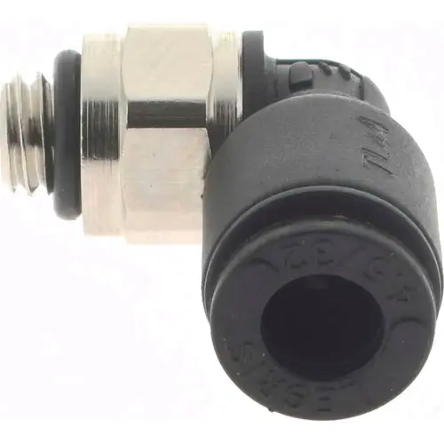 Push-To-Connect Tube Fitting: Male Elbow, M5 x 0.8 Thread Push-To-Connect Tube Fitting: Male Elbow, M5 x 0.8 Thread