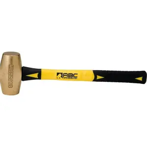 ABC Hammers ABC5BF 5 lb Brass Striking Hammer, Non-Sparking, Non-Marring 1 7/8 Face Diam, 4-3/4 Head Length, 16 OAL, 14 Fiberglass Handle, Double Faced