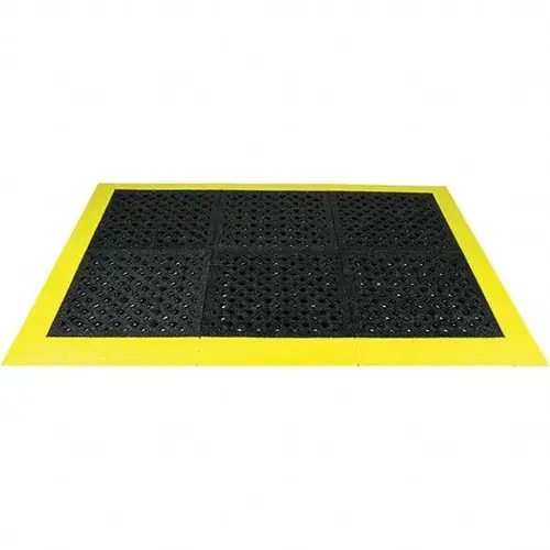 Anti-Fatigue Modular Tile Mat: Wet Environment, 3" Length, 44" Wide, 1" Thick, Black & Yellow Anti-Fatigue Modular Tile Mat: Wet Environment, 3" Length, 44" Wide, 1" Thick, Black & Yellow