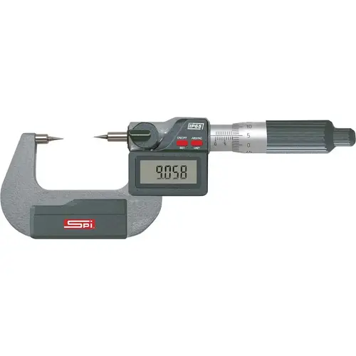 Point Micrometers; Operation Type: Electronic; Minimum Measurement: 0; Minimum Measurement (mm): 0; Maximum Measurement: 1.00; Maximum Measurement (Decimal Inch): 1.00; Maximum Measurement (mm): 1.00; Thimble Type: Ratchet; Digital Counter: Yes; Throat De Point Micrometers; Operation Type: Electronic; Minimum Measurement: 0; Minimum Measurement (mm): 0; Maximum Measurement: 1.00; Maximum Measurement (Decimal Inch): 1.00; Maximum Measurement (mm): 1.00; Thimble Type: Ratchet; Digital Counter: Yes; Throat De