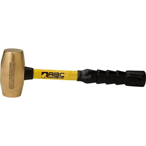 5 lb Brass Striking Hammer, Non-Sparking, Non-Marring 1-7/8 Face Diam, 4-3/4 Head Length, 14 OAL, 12 Fiberglass Handle, Double Faced