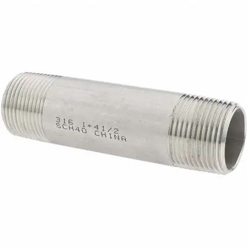 Stainless Steel Pipe Nipple: 1" Pipe, Grade 316 & 316L