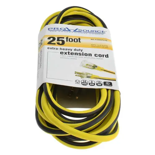 25 ft, 14/3 Gauge/Conductors, Yellow/Black Outdoor Extension Cord 25 ft, 14/3 Gauge/Conductors, Yellow/Black Outdoor Extension Cord