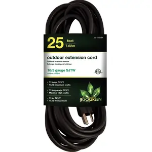 GoGreen Power GG-13725BK Power Cords; Cord Type: Extension Cord ; Overall Length (Feet): 25 ; Cord Color: Black ; Amperage: 13 ; Voltage: 125 ; Wire Gauge: 16