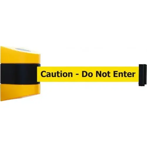 Pedestrian Barrier Barricade Tape Dispenser: Plastic, Yellow, Wall Mount, Use with Tensabarrier